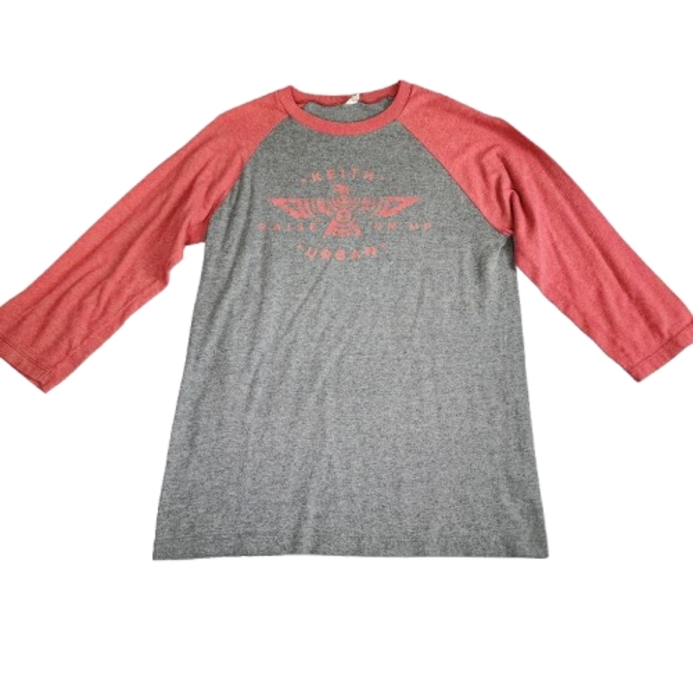 Keith Urban 2015 Raise Em Up Tour Womens Small Raglan Sleeve Tee Gray and Red